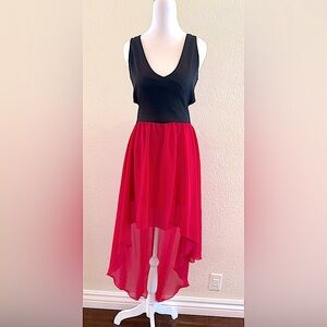 Trac USA Fitted Open Back w/ Asymmetrical Hi-low sheer fuchsia skirt - M